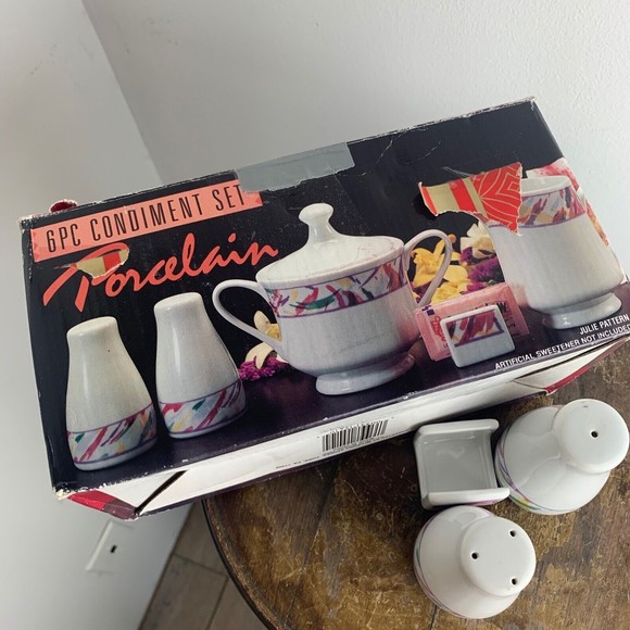 McCrory Stores 1994~6 Pc Condiment Set~Sugar Creamer Salt Pepper Packet Holder - Picture 2 of 9
